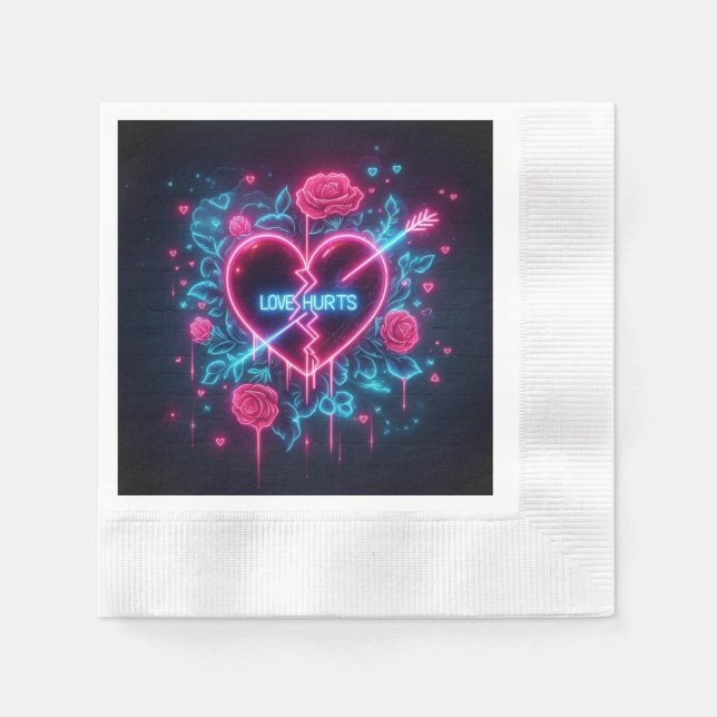 Valentinstag Liebe schmerzt Neon Heart Serviette (Vorderseite)