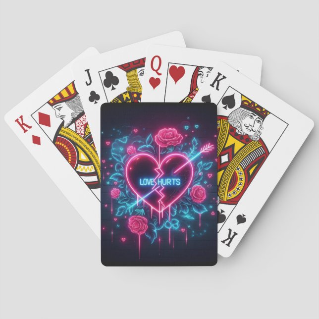 Valentinstag Liebe schmerzt Neon Heart Spielkarten (Rückseite)