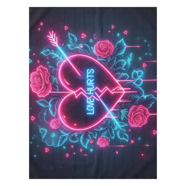 Valentinstag Liebe schmerzt Neon Heart Tischdecke (Vorderseite)