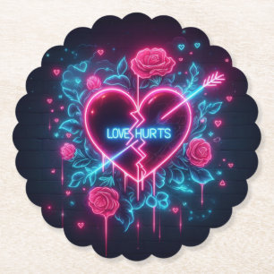 Valentinstag Liebe schmerzt Neon Heart Untersetzer