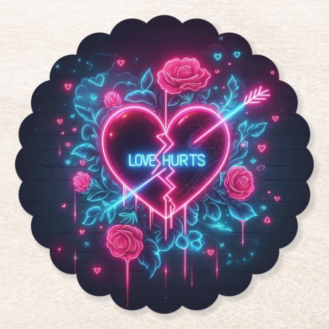 Valentinstag Liebe schmerzt Neon Heart Untersetzer (Vorderseite)
