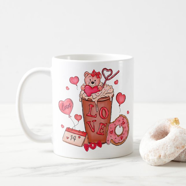 Valentinstag-Liebe-Tasse Kaffeetasse (Mit Donut)