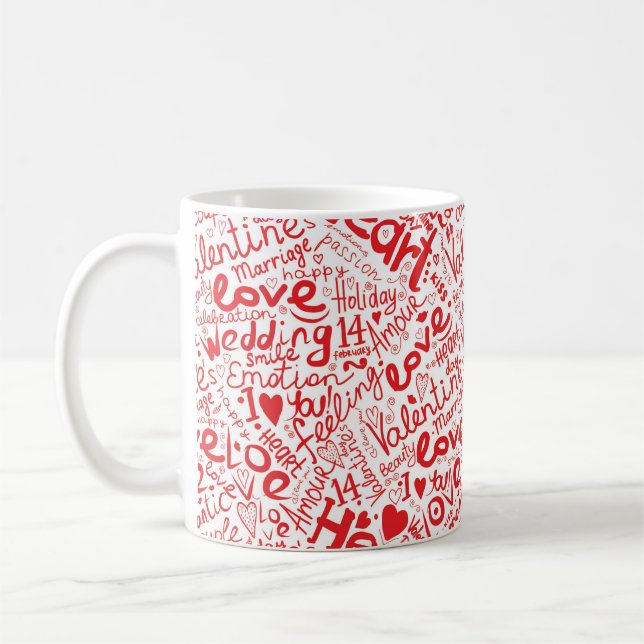 Valentinstag Liebe Worte Collage Kaffeetasse (Links)
