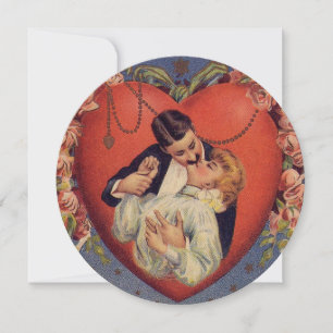 Valentinstag Liebende Küssen Vintage Herz Feiertagskarte