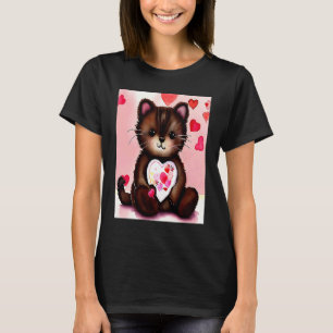 Valentinstag Liebes Herz Katze Teddy Freundin Fi T-Shirt