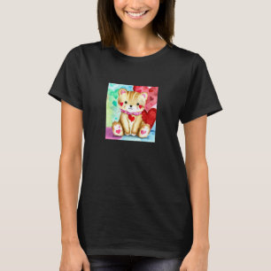 Valentinstag Liebes Herz Katze Teddy Freundin Fi T-Shirt