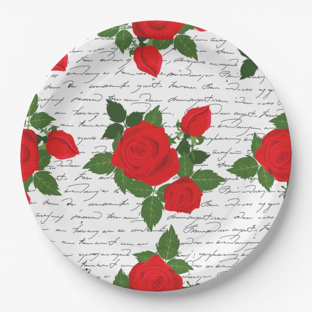 Valentinstag Liebesbrief rote Rosen romantisch Pappteller (Vorderseite)