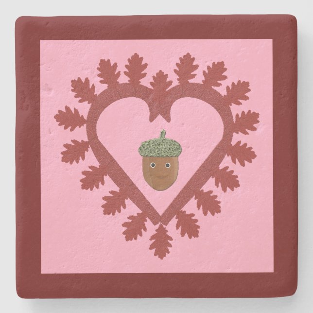 Valentinstag Liebesherz Eichel Steinuntersetzer (Vorderseite)