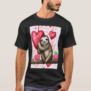Valentinstag Liebesherz Faultier Freundin Verlobte T-Shirt