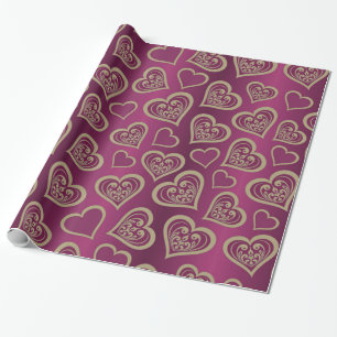 Valentinstag Lila und Braune Herzen Geschenkpapier