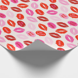 Valentinstag Lippen mit Text auf Creme Geschenkpapier
