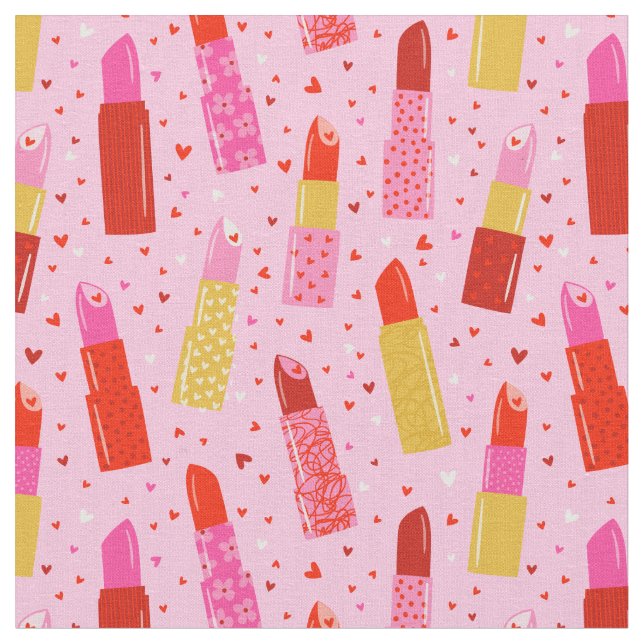 Valentinstag Lipsticks auf rosa Stoff (Nahaufnahme)