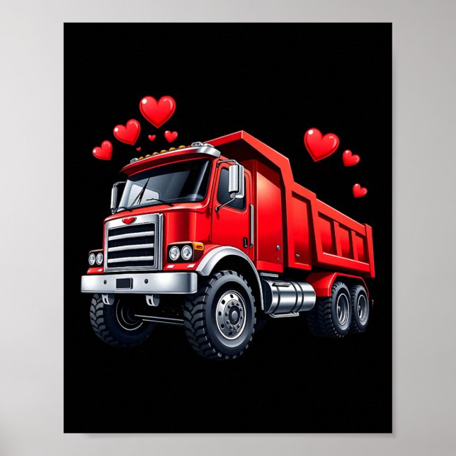 Valentinstag-LKW, Kipper mit Herzen, Bauliebe Poster (Vorne)