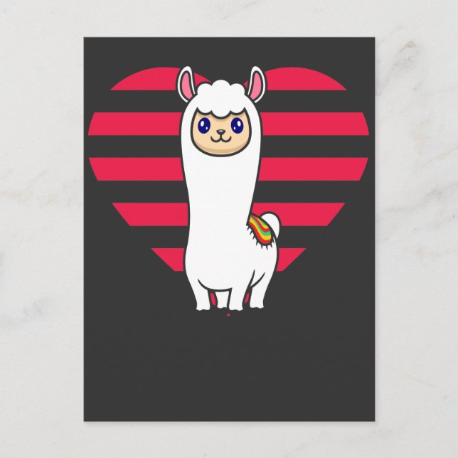 Valentinstag Llama Alpaca Herz Liebe Postkarte (Vorderseite)