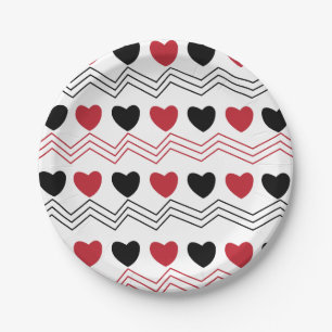 Valentinstag Love Hearts Chevron Streifen Party Pappteller
