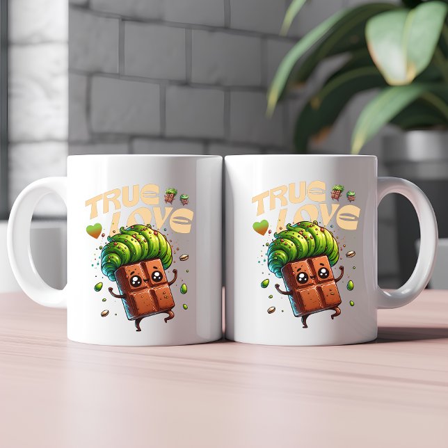 Valentinstag lustige kawaii pistachio Schokolade Kaffeetasse (Von Creator hochgeladen)