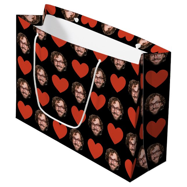 Valentinstag Lustiges benutzerdefiniertes Gesicht  Große Geschenktüte (Vorderseite Schrägansicht)