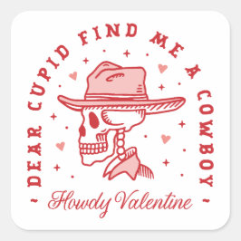 Valentinstag lustiges Single Cowboygirl Quadratischer Aufkleber