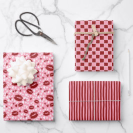 Valentinstag Mädchenhaft Rot Pink Handgezeichnet  Geschenkpapier Set