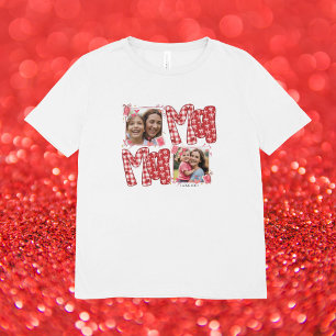 Valentinstag-Mama und Kind rote Karo-Herzen T-Shirt