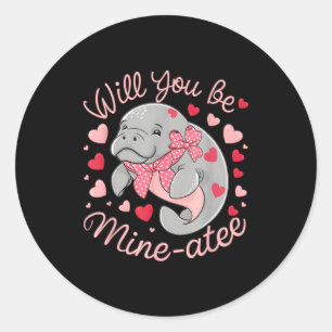 Valentinstag Manatee Süßes Tier Herzen Wirst du me Runder Aufkleber