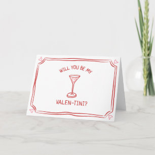 Valentinstag Martini Whimsical Rot und Rosa Karte