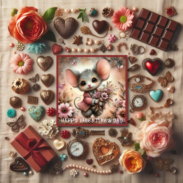 Valentinstag Maus Blume Bouquet Christlich Feiertagskarte (Von Creator hochgeladen)