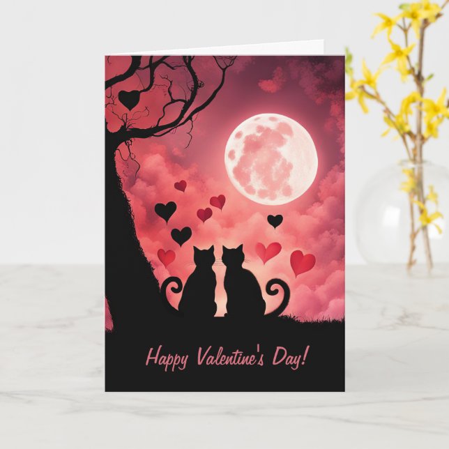 Valentinstag mit Cats Moon Hearts Karte (Gelbe Blume)