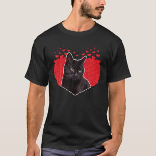Valentinstag mit einer schwarzen Katze auf der Vor T-Shirt