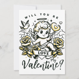 Valentinstag mit gelben Rosen und Taube Feiertagskarte