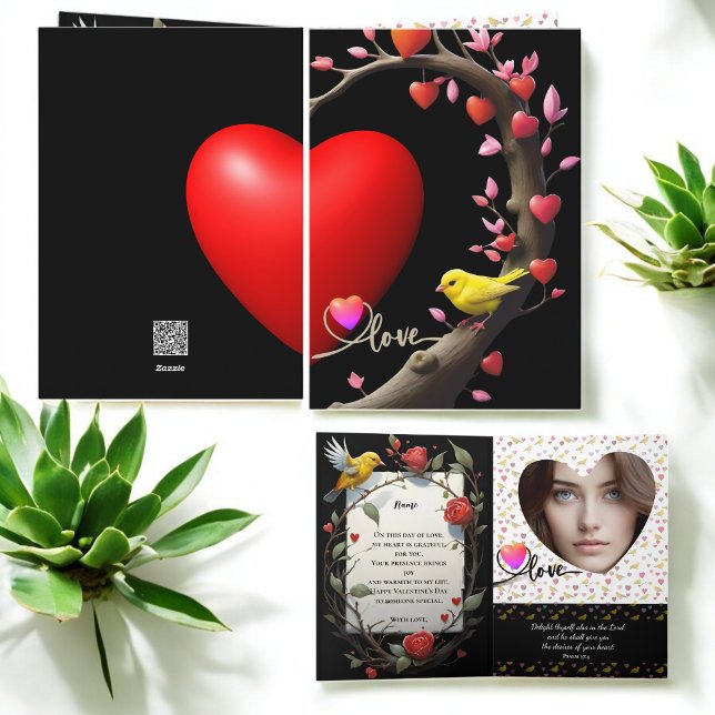 Valentinstag mit Kanarienvogel Feiertagskarte (Von Creator hochgeladen)