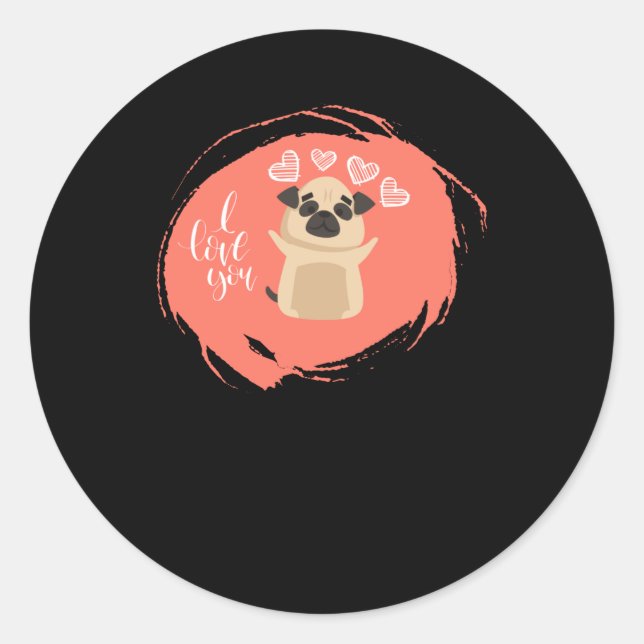 Valentinstag mit Kawaii Mops Dog Runder Aufkleber (Vorderseite)