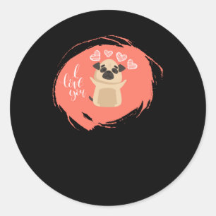 Valentinstag mit Kawaii Mops Dog Runder Aufkleber
