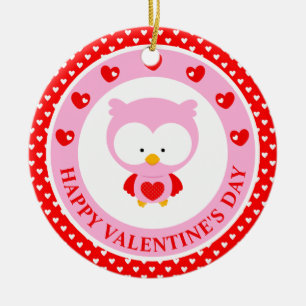 Valentinstag mit niedlichem Rosa Eule und Herz Keramik Ornament