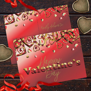 Valentinstag mit niedlichem Rot und goldgestreifte Postkarte