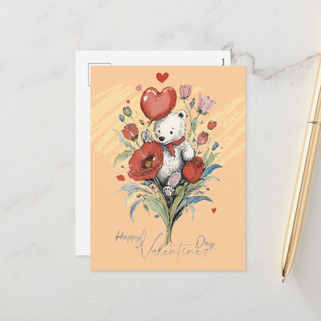Valentinstag mit reichem Teddybär Feiertagspostkarte (Vorderseite/Rückseite Beispiel)