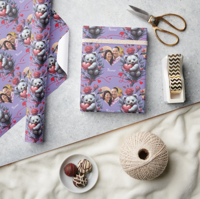 Valentinstag mit reichem Teddybär Geschenkpapier (Kunsthandwerk)