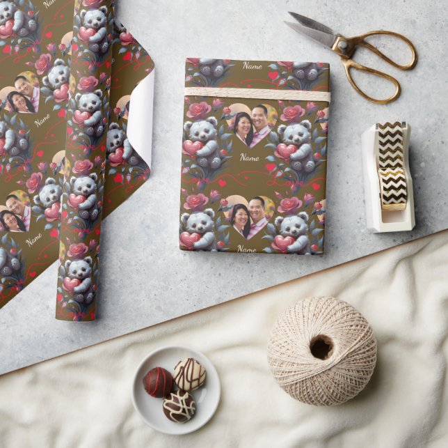 Valentinstag mit reichem Teddybär Geschenkpapier (Kunsthandwerk)