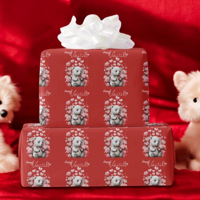 Valentinstag mit reichem Teddybär Geschenkpapier (Von Creator hochgeladen)