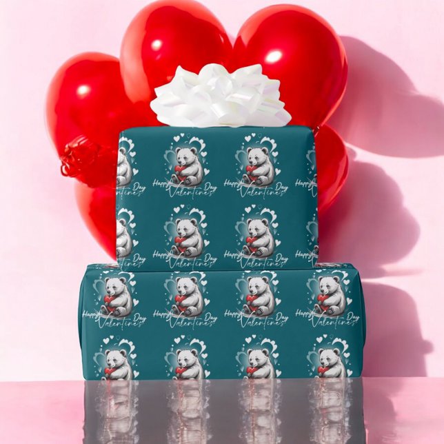 Valentinstag mit reichem Teddybär Geschenkpapier (Von Creator hochgeladen)