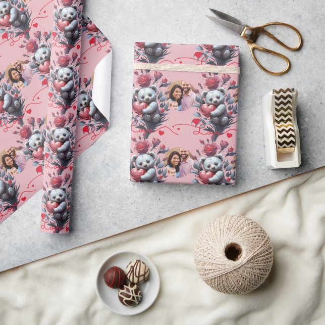 Valentinstag mit reichem Teddybär Geschenkpapier (Kunsthandwerk)