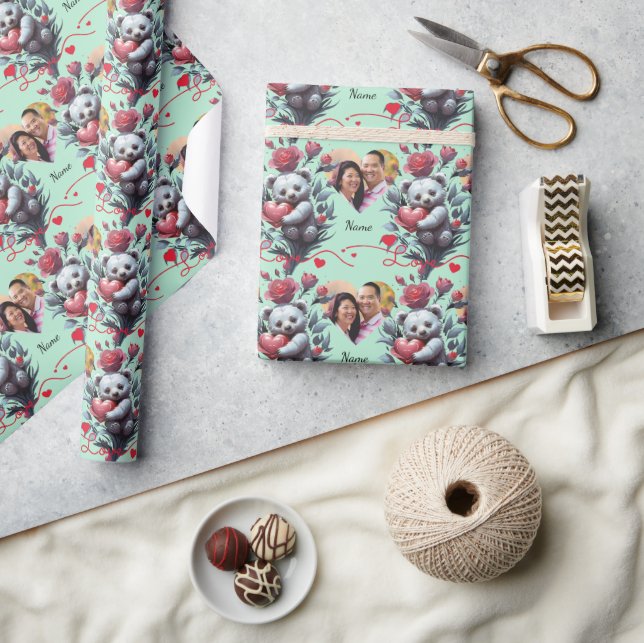 Valentinstag mit reichem Teddybär Geschenkpapier (Kunsthandwerk)