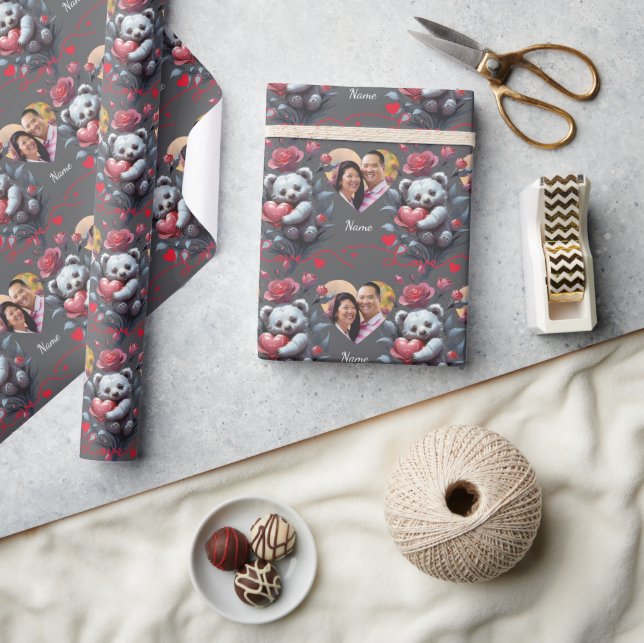 Valentinstag mit reichem Teddybär Geschenkpapier (Kunsthandwerk)