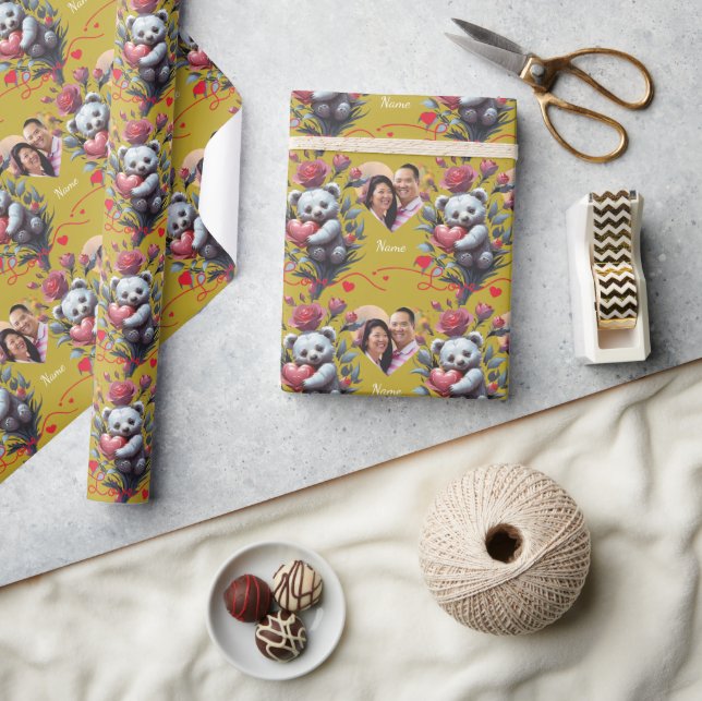 Valentinstag mit reichem Teddybär Geschenkpapier (Kunsthandwerk)