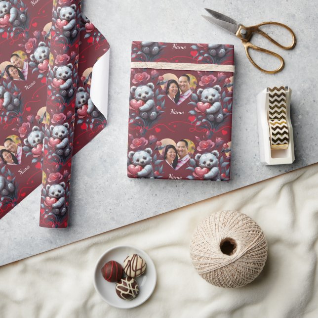 Valentinstag mit reichem Teddybär Geschenkpapier (Kunsthandwerk)