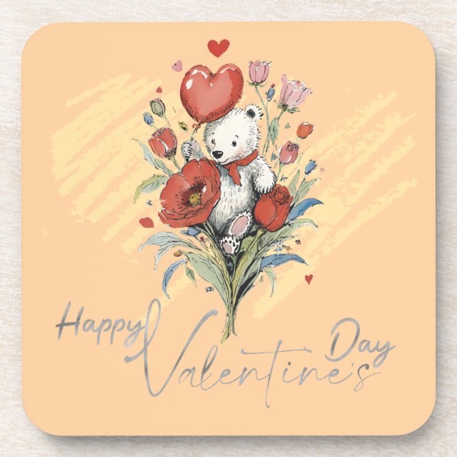 Valentinstag mit reichem Teddybär Getränkeuntersetzer (Vorderseite)