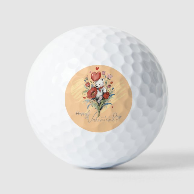 Valentinstag mit reichem Teddybär Golfball (Vorderseite)