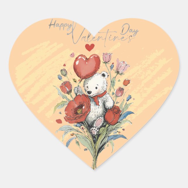 Valentinstag mit reichem Teddybär Herz-Aufkleber (Vorderseite)