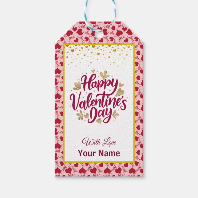 Valentinstag mit rotem Anfangs- und Goldherz Geschenkanhänger (Vorderseite)