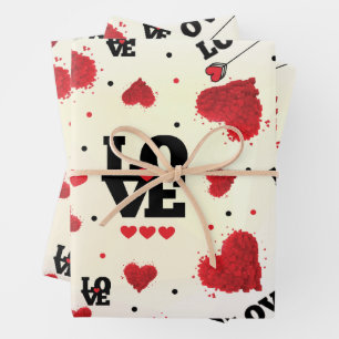 Valentinstag mit rotem Herzen Geschenkpapier Set